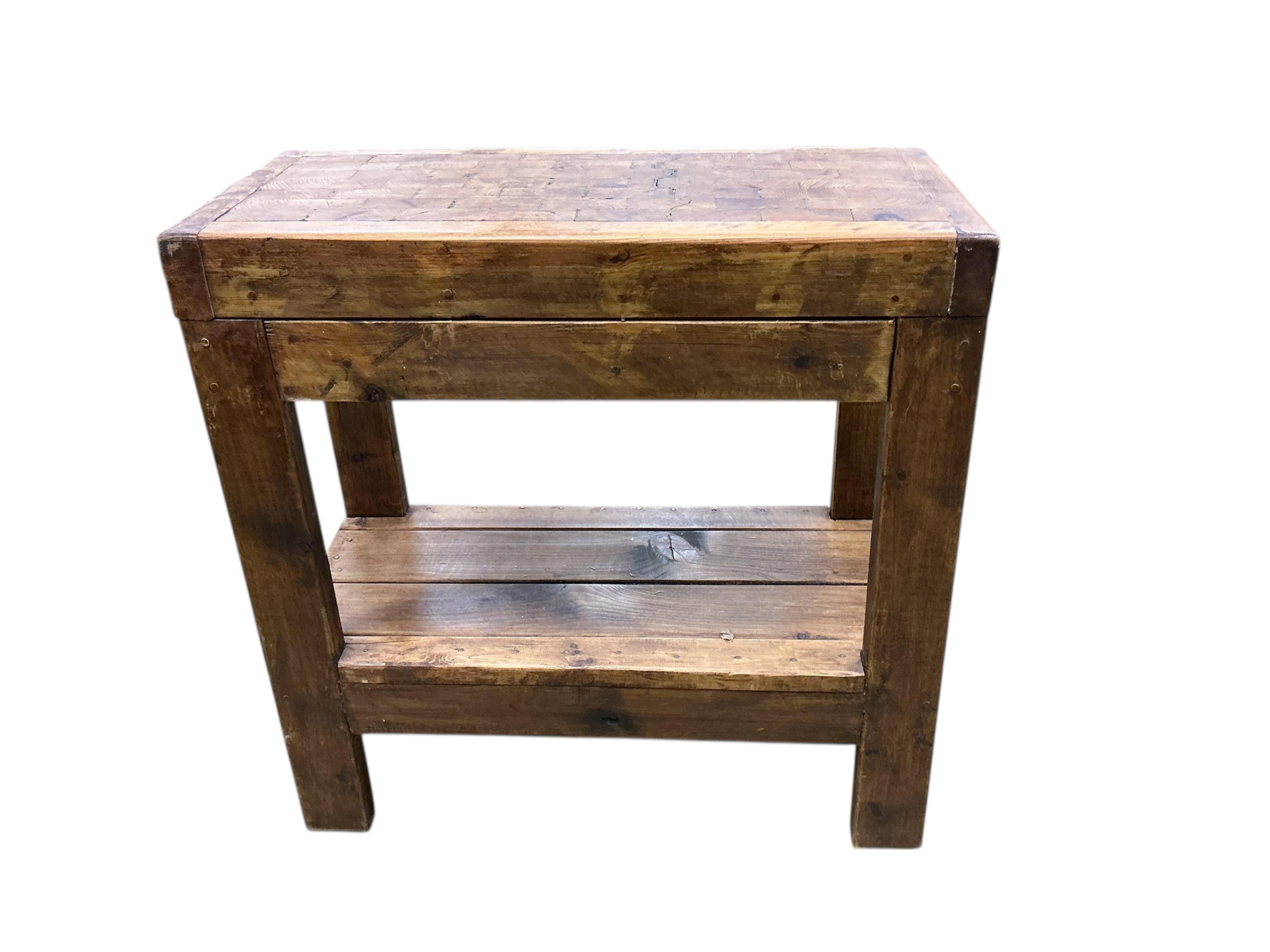 A rectangular pine two tier butcher's block, width 85cm, depth 40cm, height 85cm